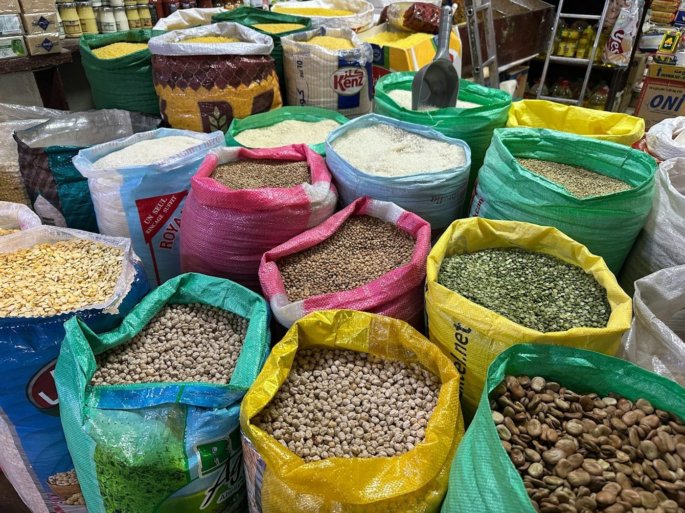 Bags of rice and grains