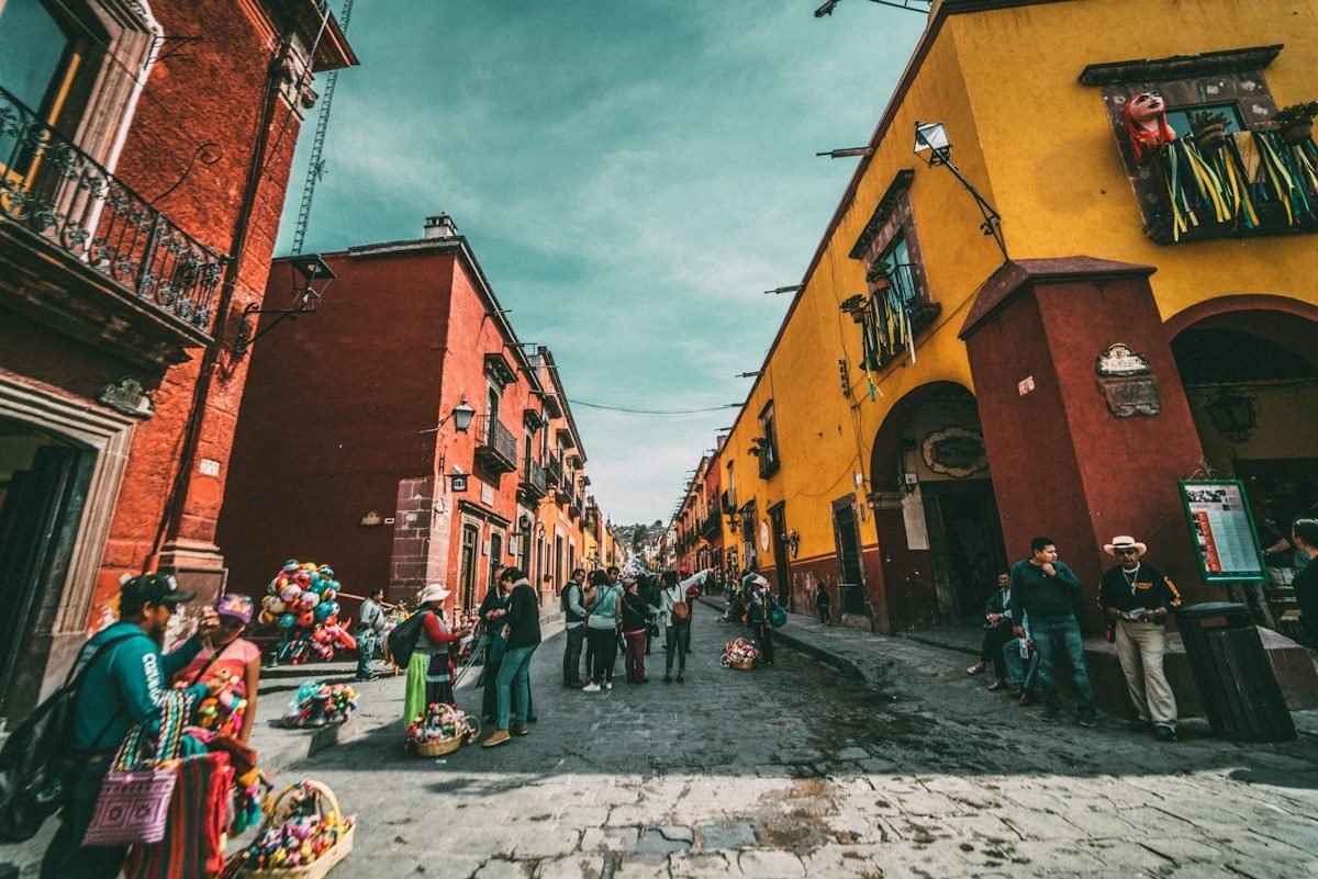 Colourful colonial street in Mexico